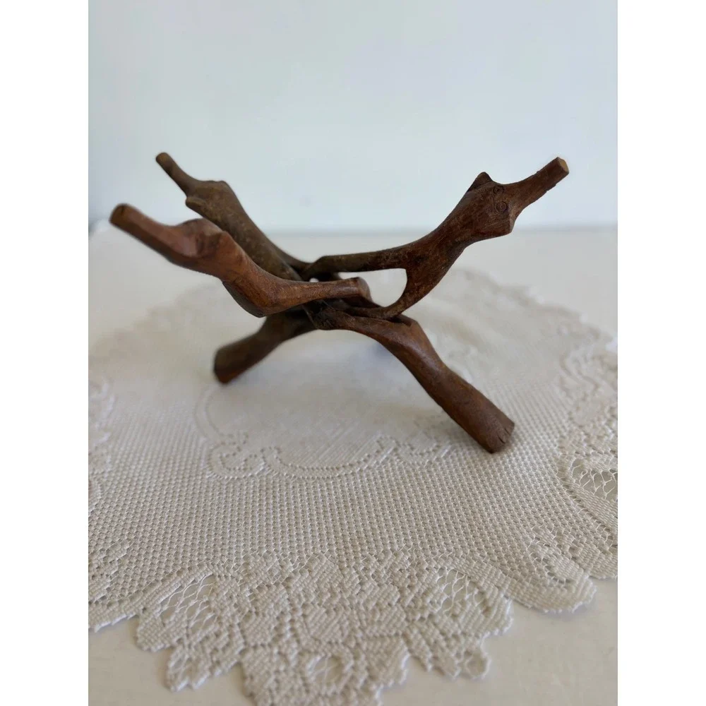 Vintage Hand Carved Wood Cobra Tripod Stand Interlocking Display 8 Inch